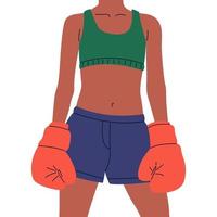 determinada boxeadora en ropa deportiva, con los guantes de boxeo rojos. lucha femenina por la igualdad de derechos para las mujeres.entrenamiento, boxeo, lucha libre, defensa, deporte. poder femenino y feminismo. deportista mujer peleando vector