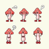 Mushroom mascot character set. vegetable vector illustration