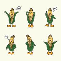 Corn mascot character set. Vegetable vector illustration