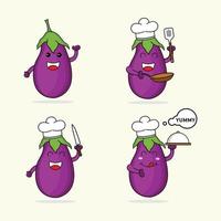 Eggplant mascot character as chef. vegetable vector illustration