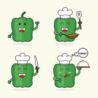 personaje de mascota de pimiento como chef. ilustración vectorial vegetal vector