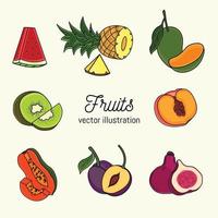 conjunto, de, frutas, vector, ilustración vector