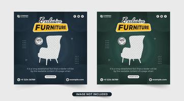 Exclusive furniture sale banner template with discount offer. Furniture store promotion template vector with dark backgrounds. Furniture and home appliance business template design for marketing.