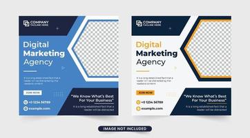 Digital marketing agency social media post template with creative shapes. Modern corporate business agency promotional web banner vector with blue and dark colors. Marketing advertisement poster.