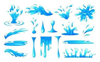 conjunto de salpicaduras de agua, gotas de agua y derrames de agua ilustración vectorial vector
