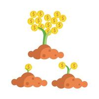 vector illustration of planting gold coins, savings, money, dollars.