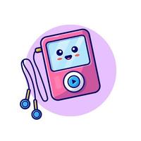 Cute Music Player With Earphone Cartoon Vector Icon  Illustration. Technology Music Icon Concept Isolated  Premium Vector. Flat Cartoon Style