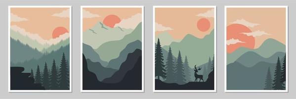 Mountain theme hand drawn boho covers collection vector
