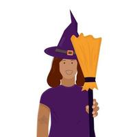 witch costume hat and broom vector