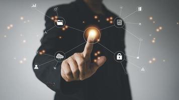 Technology fingerprint scan provides security. digital transformation change management,new technology big data and business process strategy, automate operation, customer service management. photo
