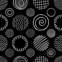 Hand drawn circle line sketch seamless pattern. Abstract line black background vector