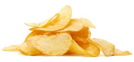 A slide of potato chips is isolated on a white background. Full clipping path. photo