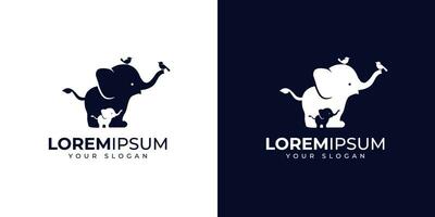 Elephant and bird logo design inspiration vector