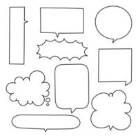 collection set of blank  black and white hand drawing speech bubble balloon, think speak talk text box, banner, flat vector illustration design