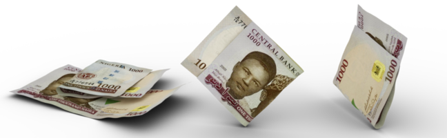 ensemble de 1000 naira nigérian note isolé sur fond blanc. rendu 3d png