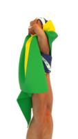 hand- vuist Holding braziliaans vlag. hand- opgeheven en grijpen vlag geïsoleerd Aan transparant achtergrond. 3d renderen van vlag verpakt in de omgeving van vuist png