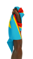 Fausthand, die die dominikanische republikanische Flagge hält. hand gehoben und greiffahne isoliert auf transparentem hintergrund. 3D-Darstellung der um die Faust gewickelten Flagge png