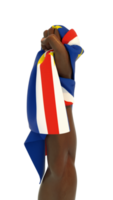 Fisted hand holding Cape Verdean flag. Hand lifted and grabbing flag isolated on transparent background. 3d rendering of Flag wrapped around fist png