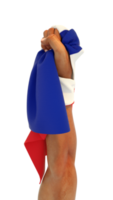 poing de la main tenant le drapeau français. drapeau levé à la main et saisissant isolé sur fond transparent. Rendu 3D du drapeau enroulé autour du poing png