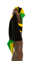 Hand fist holding Jamaican flag. Hand lifted and grabbing flag isolated on transparent background. 3d rending of Flag wrapped around fist png