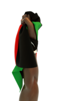 punho de mão segurando a bandeira da líbia. mão levantada e agarrando a bandeira isolada em fundo transparente. 3d rendição da bandeira enrolada no punho png