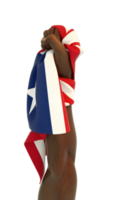 puño de mano sosteniendo la bandera liberiana. mano levantada y agarrando la bandera aislada en un fondo transparente. representación 3d de la bandera envuelta alrededor del puño png