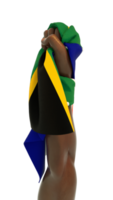 puño de mano sosteniendo la bandera sudafricana. mano levantada y agarrando la bandera aislada en un fondo transparente. 3d desgarrando la bandera envuelta alrededor del puño png