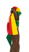 Hand fist holding Togolese flag. Hand lifted and grabbing flag isolated on transparent background. 3d rendering of Flag wrapped around fist png