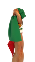 punho de mão segurando a bandeira mexicana. mão levantada e agarrando a bandeira isolada em fundo transparente renderização em 3d da bandeira enrolada no punho png