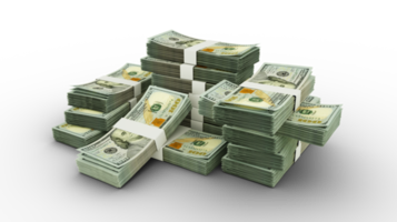 stack van 100 ons dollars notities. 3d renderen van bundels van bankbiljetten png