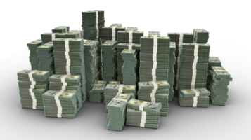 Big stack of 100 US Dollar notes. A lot of money isolated on transparent background. 3d rendering of bundles of cash png