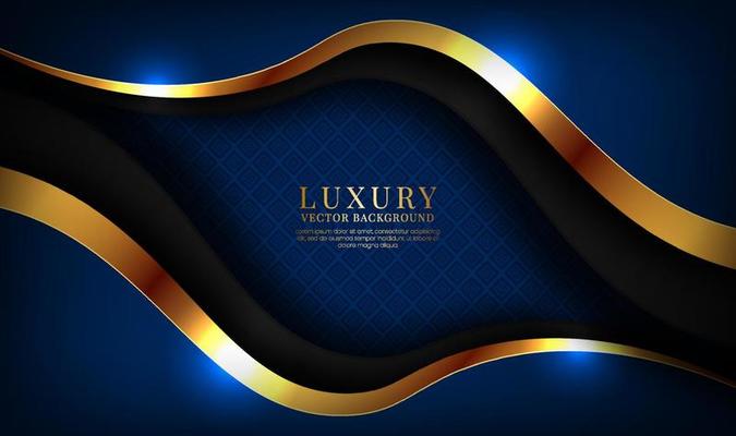 3D blue luxury abstract background overlap layers on dark space with golden waves effect decoration. Graphic design element fluid style concept for banner, flyer, card, brochure cover, or landing page