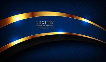 3D blue luxury abstract background overlap layers on dark space with golden waves effect decoration. Graphic design element fluid style concept for banner, flyer, card, brochure cover, or landing page vector