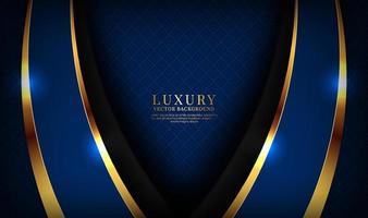 3D blue luxury abstract background overlap layers on dark space with golden waves effect decoration. Graphic design element fluid style concept for banner, flyer, card, brochure cover, or landing page vector