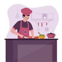 Chef man cooking illustration design concept vector
