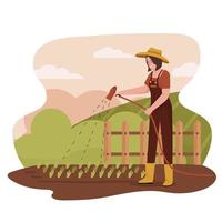 Flat design of male and female farmers harvesting fruit vector