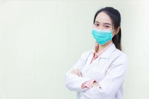 She wears surgical mask to protect Coronavirus or microbe get into respiratory system. photo