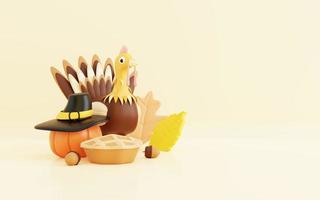 3d thanksgiving illustration with cute turkey photo