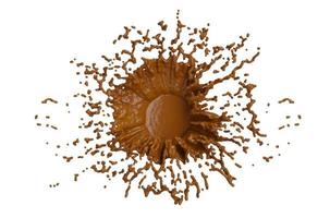 salpicaduras de chocolate con representación 3d de gotitas. ilustración 3d foto