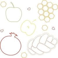 Outline of fruits and honeycombs. Hashanah. vector