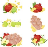 Fruit set. Flat vector illustrations. Rosh Hashanah.