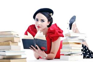 beautiful young woman read book photo