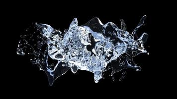 Water Splash with droplets on black background. 3d illustration. photo