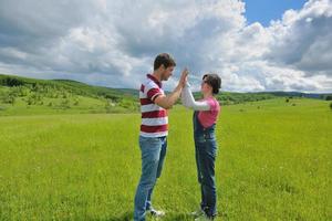 romantic young couple in love together outdoor photo