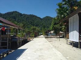 coastal village with mountain photo