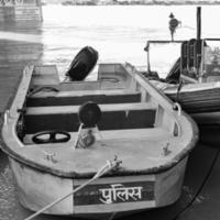 Ganga as seen in Garh Mukteshwar, Uttar Pradesh, India, Ganga is believed to be the holiest river for Hindu, View of Garh Ganga Brij ghat which is famous religious place for Hindu - Black and White photo