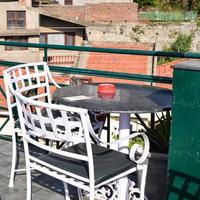 Early morning view of Modern rooftop restaurant at Kasauli, Himachal Pradesh in India, View of mountain hills from open air restaurant in Kasauli, Kasauli Rooftop restaurant photo