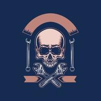 Skull with wrench, isolated on dark background vector