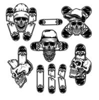 Set of skull with skateboard, isolated on white background vector