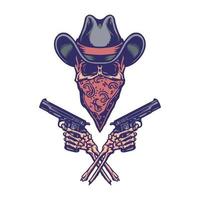 bandido sosteniendo un arma, línea dibujada a mano con color digital, ilustración vectorial vector